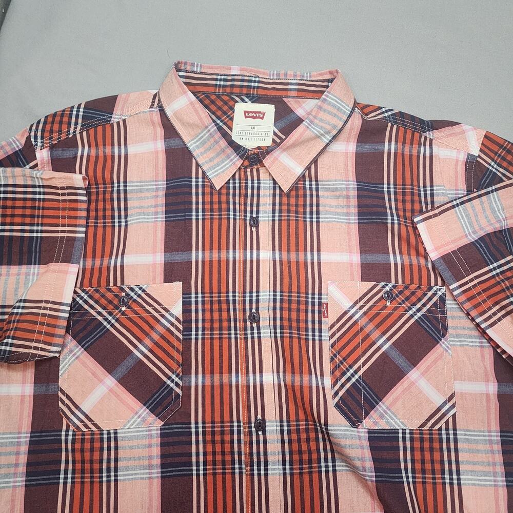 Levi's Men's Casual Button Up Short Sleeve Shirt Orange Plaid Sz 2XL